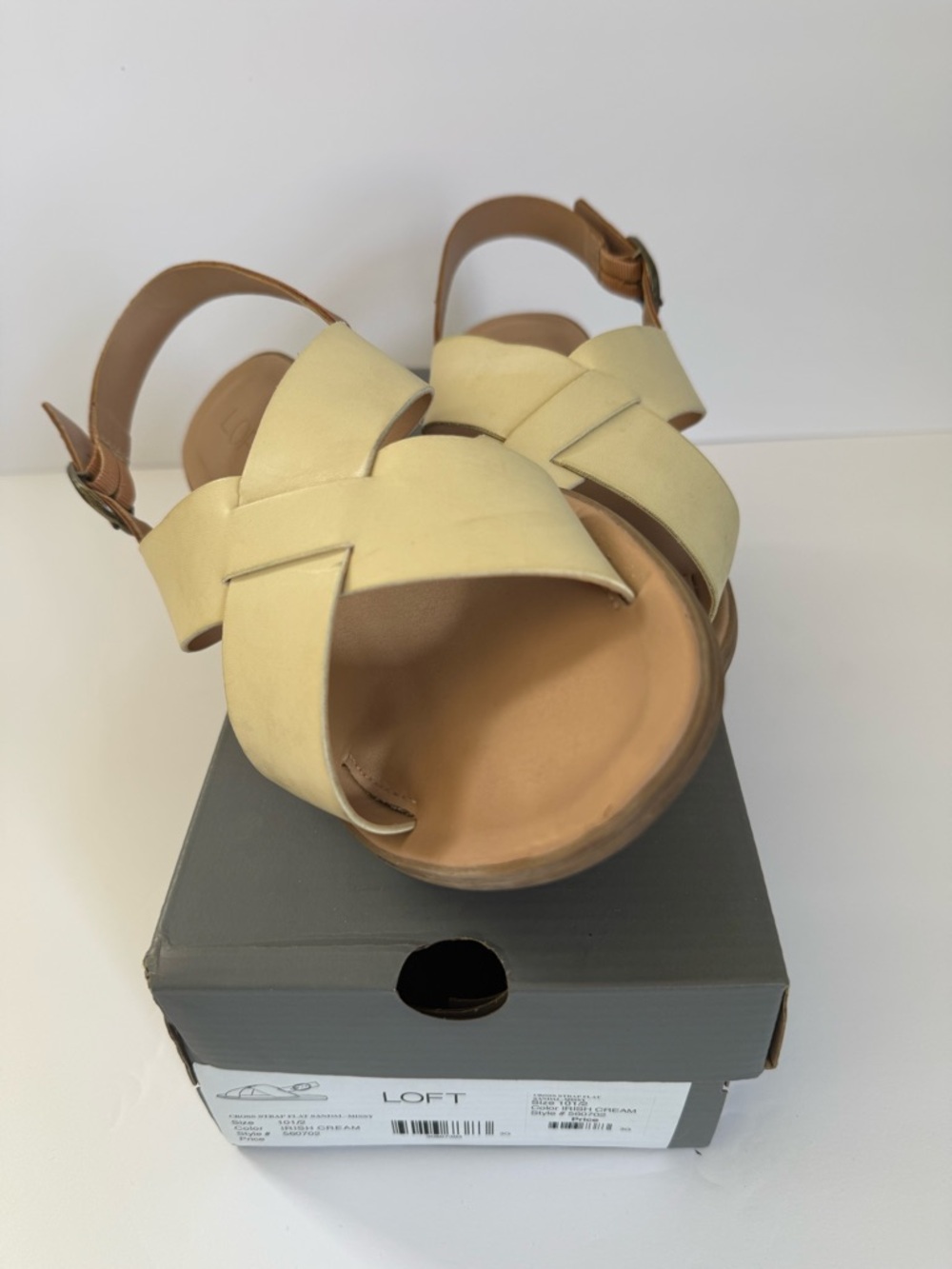 LOFT Cream Woven Leather Slingback Sandals with Tan Strap